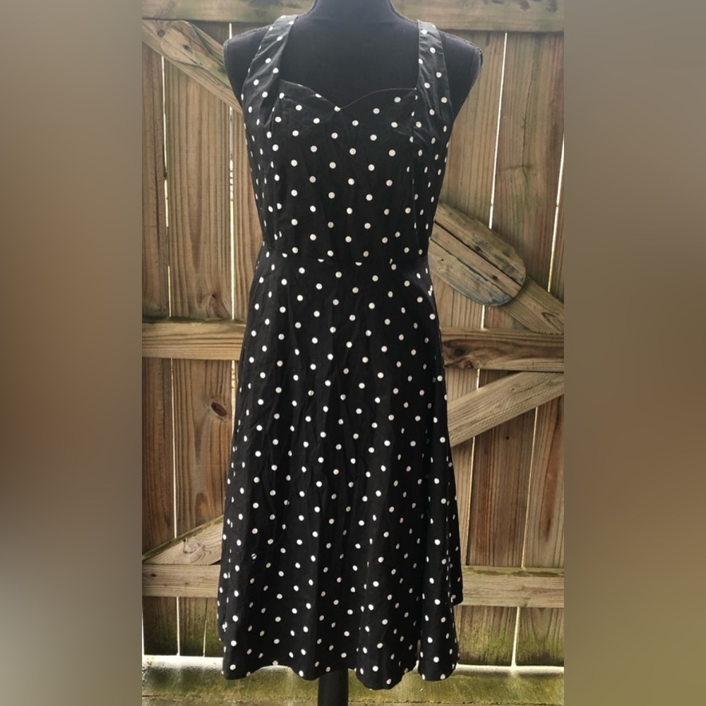 Bailey Blue Black Sleeveless Retro Style Dress White Polka Dots Size 4